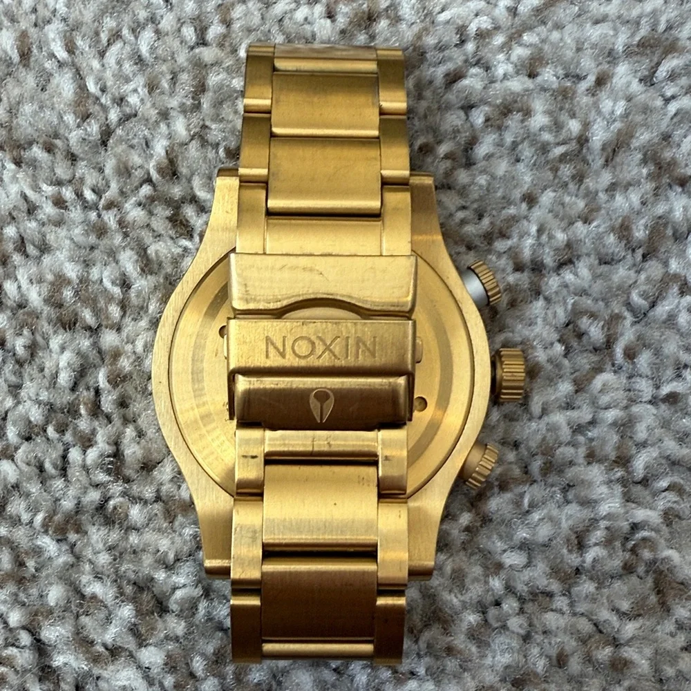 Nixon Mens Gold Watch 48-20 Chrono Stainless Steel Used